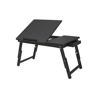 Multi Function Lapdesk Table Bed Tray Foldable Adjustable Breakfast Table Tilting Top with Storage Drawer Bamboo Wood Natural
