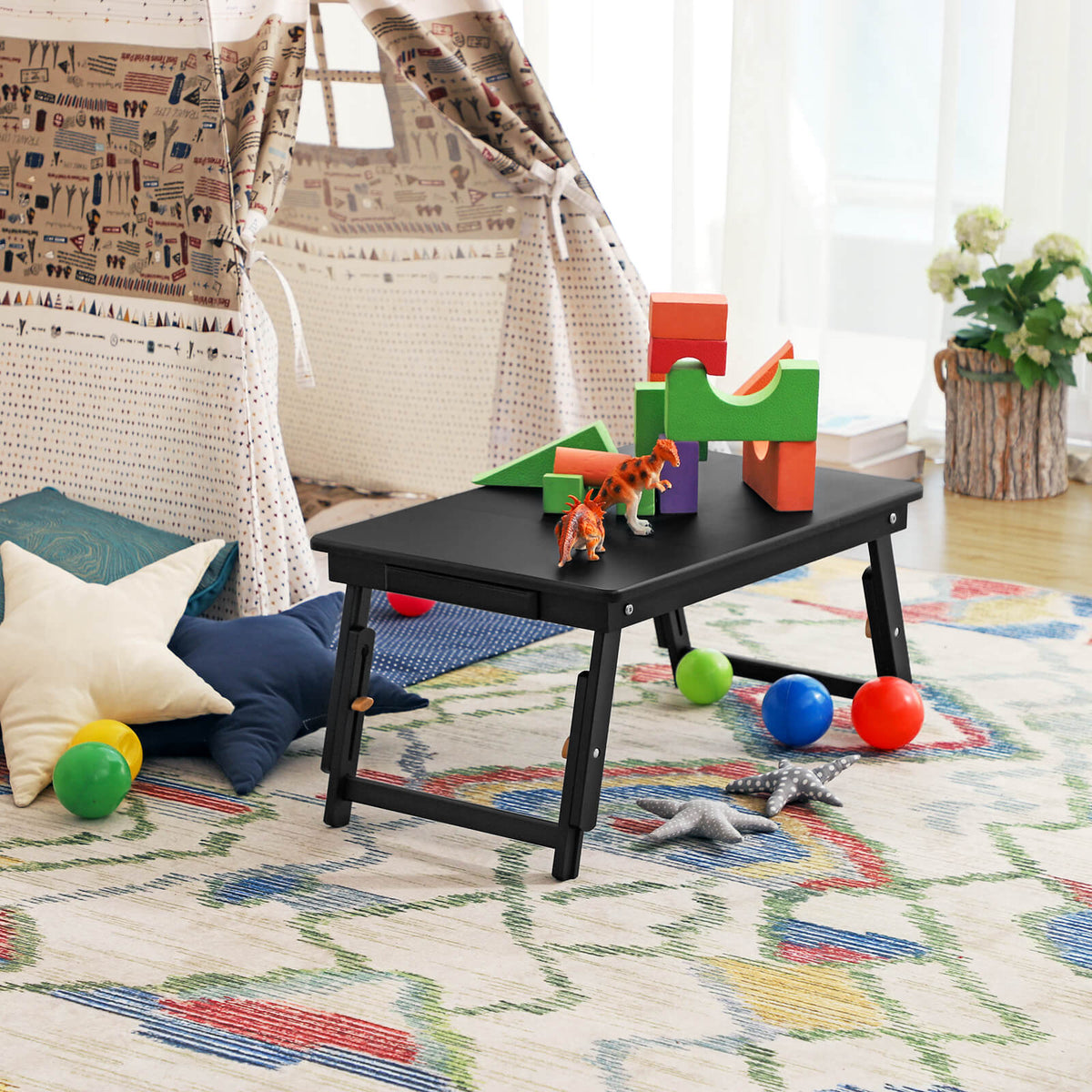 Multi Function Lapdesk Table Bed Tray Foldable Adjustable Breakfast Table Tilting Top with Storage Drawer Bamboo Wood Natural