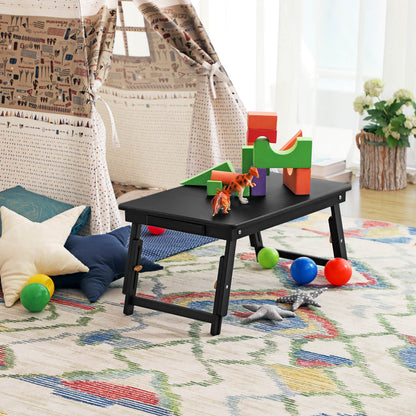 Multi Function Lapdesk Table Bed Tray Foldable Adjustable Breakfast Table Tilting Top with Storage Drawer Bamboo Wood Natural