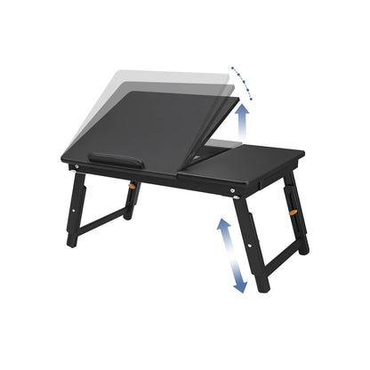 Multi Function Lapdesk Table Bed Tray Foldable Adjustable Breakfast Table Tilting Top with Storage Drawer Bamboo Wood Natural