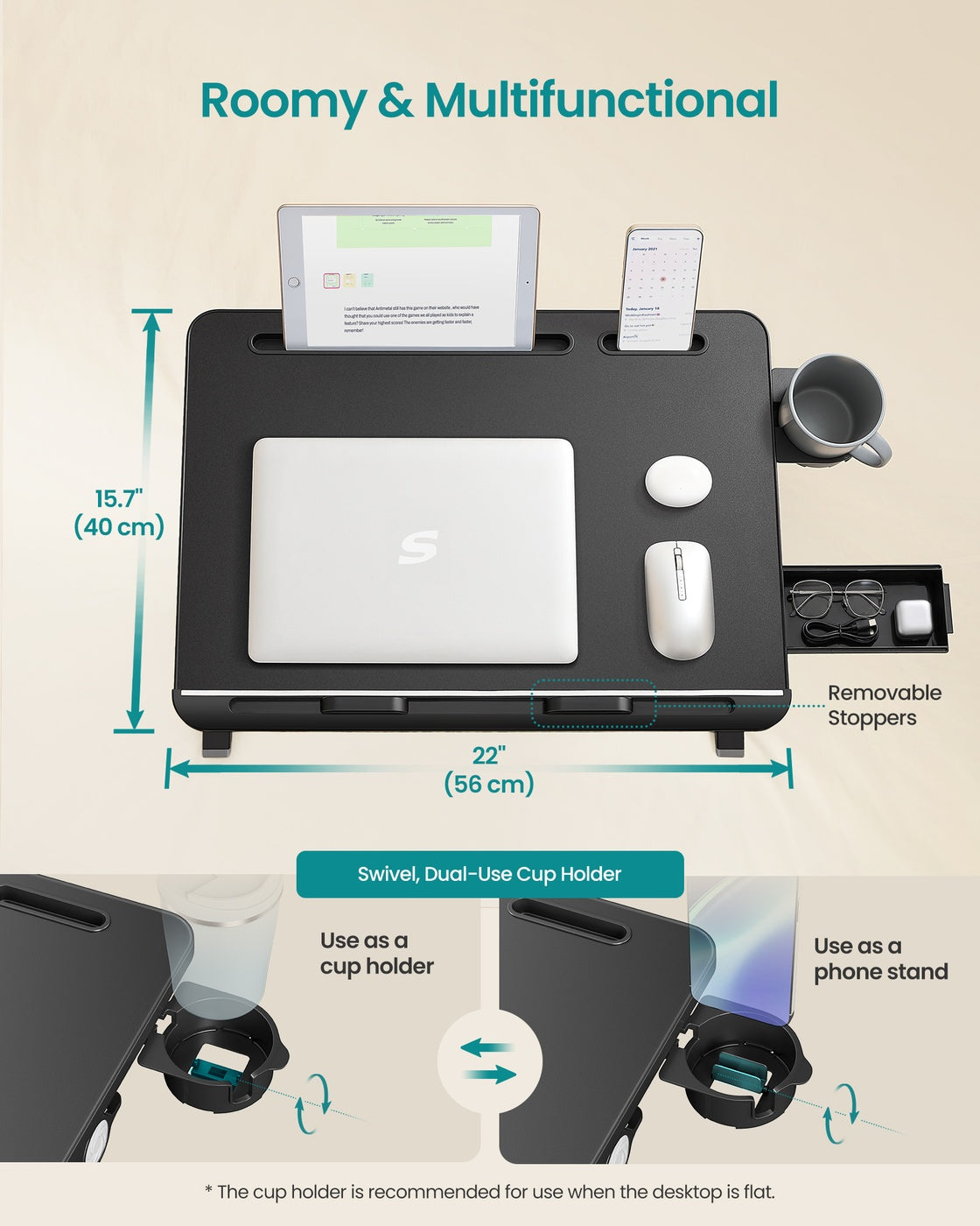 Foldable bed laptop desk with adjustable tilt and cup holder - image 5
