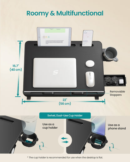 Foldable bed laptop desk with adjustable tilt and cup holder - image 5