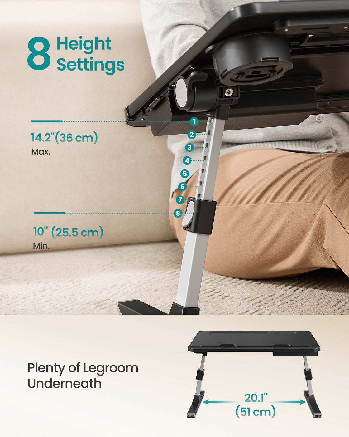 Foldable bed laptop desk with adjustable tilt and cup holder - image 6