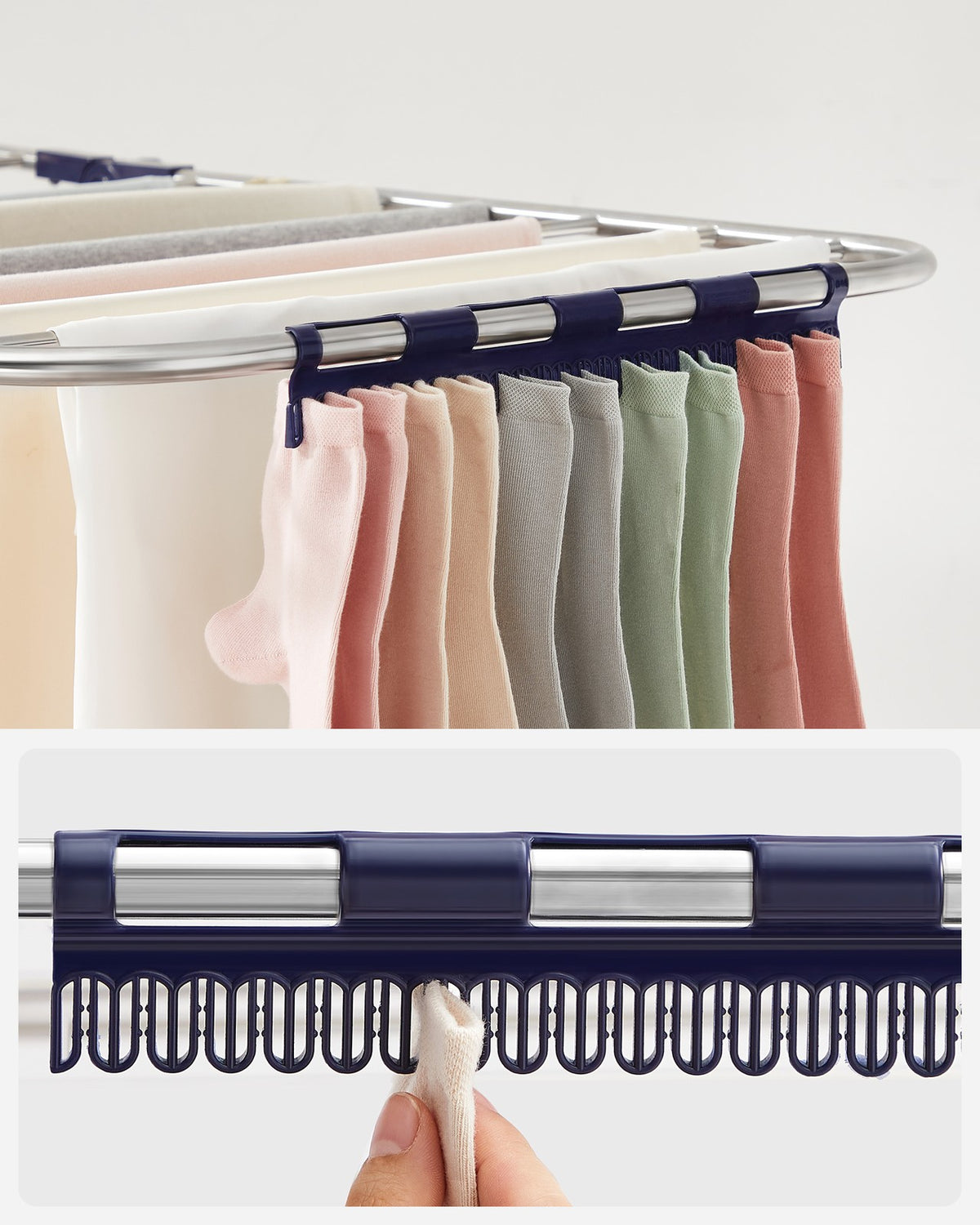 2-Level Clothes Drying Rack, Stainless Steel Laundry Rack with Height-Adjustable Wings, Free-Standing Laundry Stand