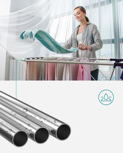 2-Level Clothes Drying Rack, Stainless Steel Laundry Rack with Height-Adjustable Wings, Free-Standing Laundry Stand