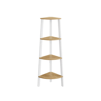 HWLEXTRA Corner Shelf, 4-Tier Bookcase, Storage Rack, Plant Stand for Home Office, Industrial Accent Furniture with Steel Frame, Greige and Black