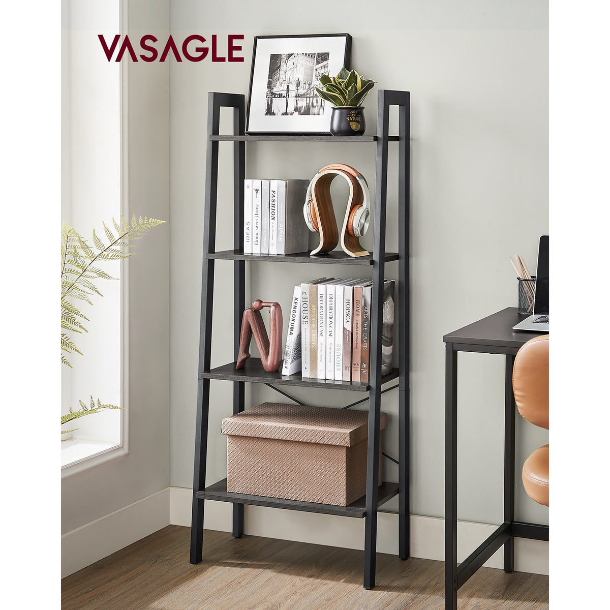 Ladder Shelf, 4-Tier Bookshelf, Free Standing Storage Shelves