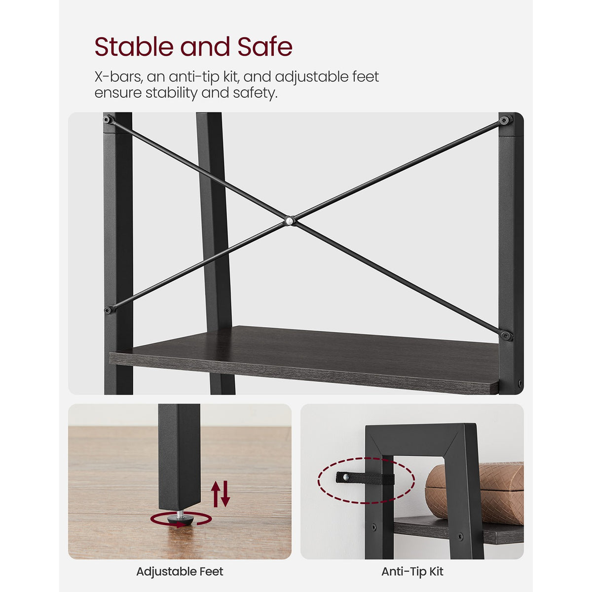 Ladder Shelf, 4-Tier Bookshelf, Free Standing Storage Shelves