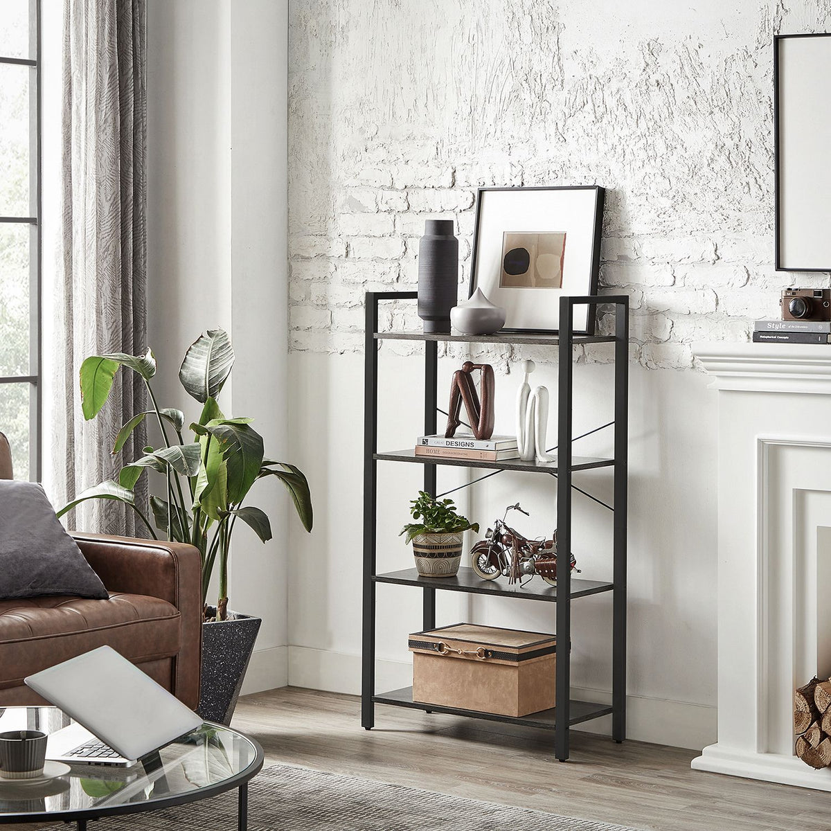 Bookshelf, 4-Tier Bookcase, Living Room Standing Unit Shelf