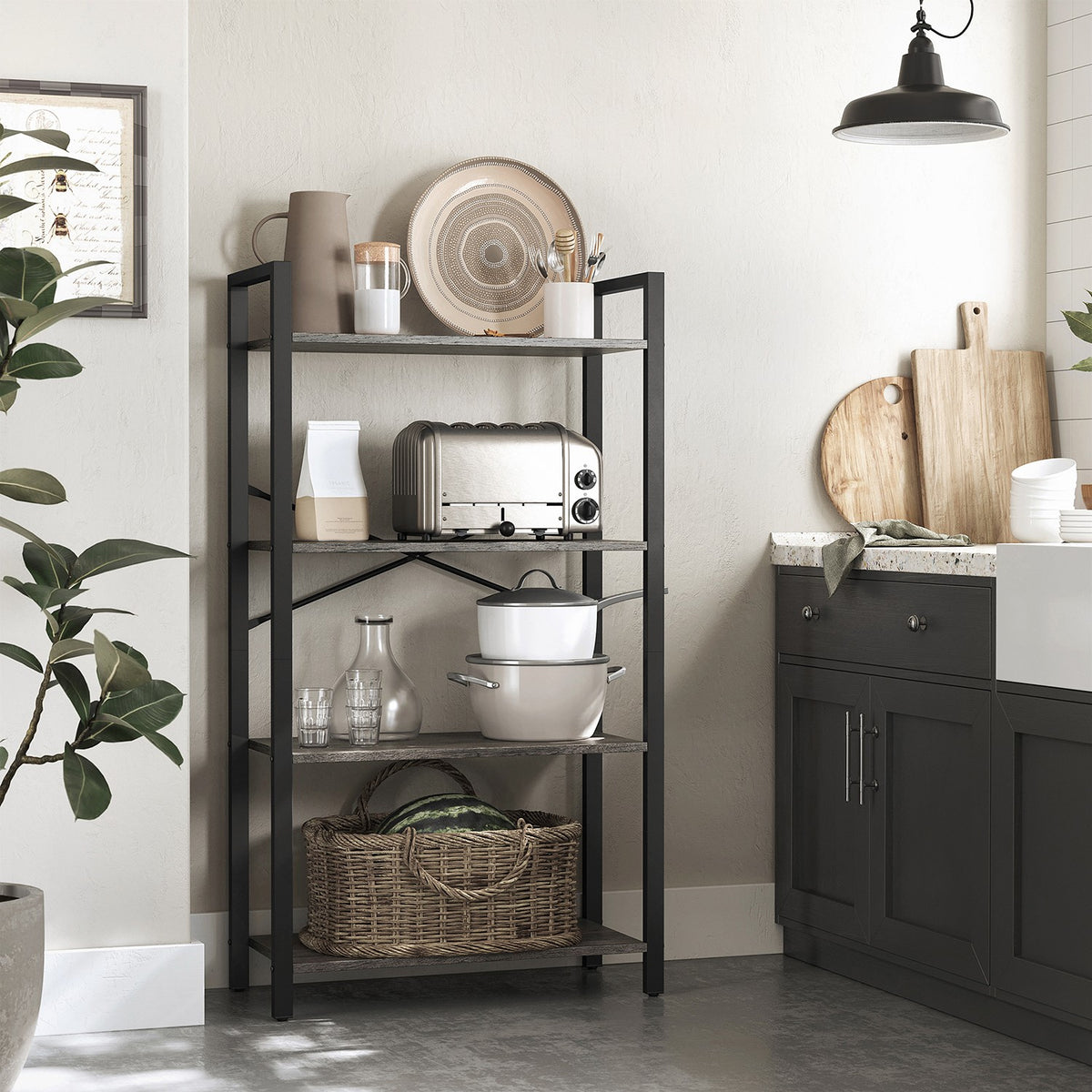 Bookshelf, 4-Tier Bookcase, Living Room Standing Unit Shelf