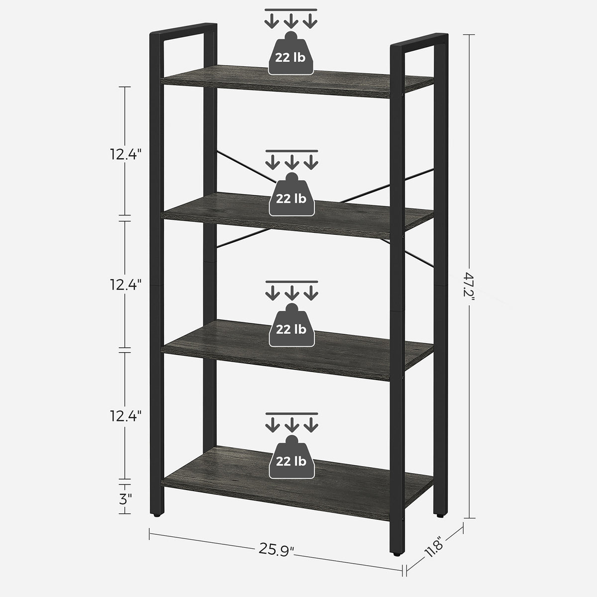 Bookshelf, 4-Tier Bookcase, Living Room Standing Unit Shelf