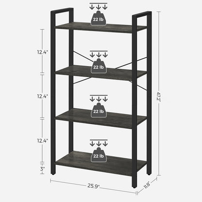 Bookshelf, 4-Tier Bookcase, Living Room Standing Unit Shelf