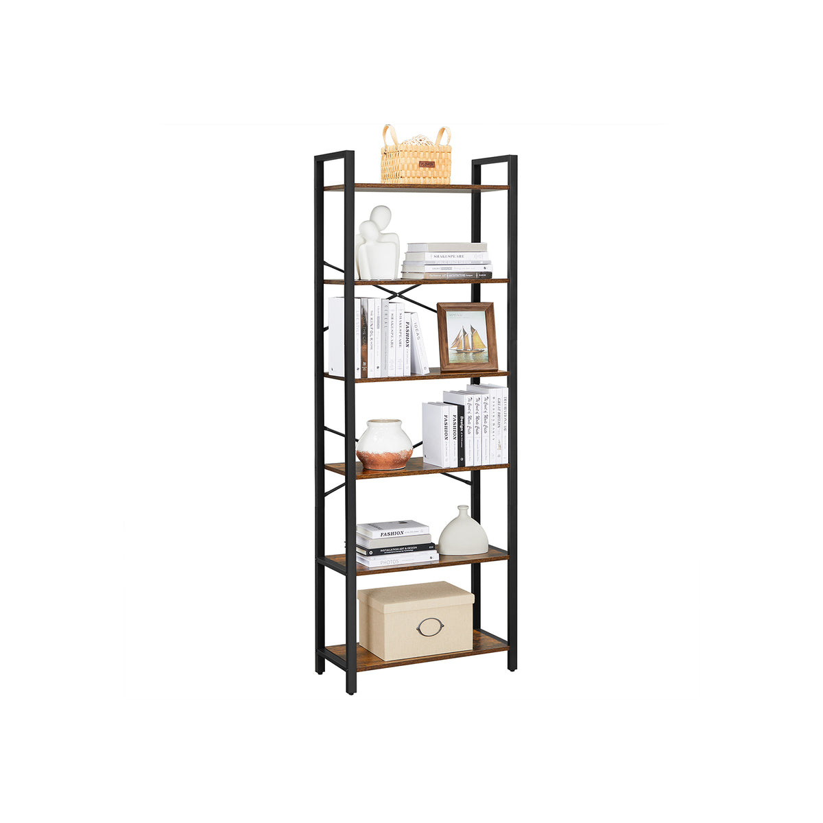 Storage Rack with Steel Frame | 6-Tier Bookshelf | Home Office Bookcase