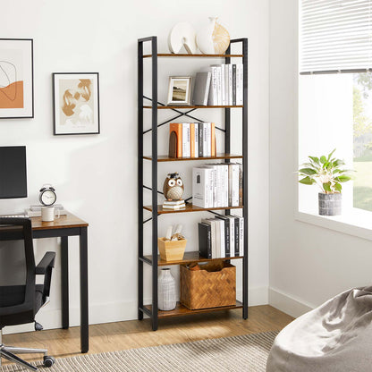 Storage Rack with Steel Frame | 6-Tier Bookshelf | Home Office Bookcase