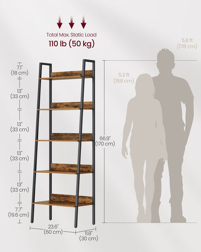 Ladder Shelf, 5-Tier Bookshelf, Freestanding Storage Shelves