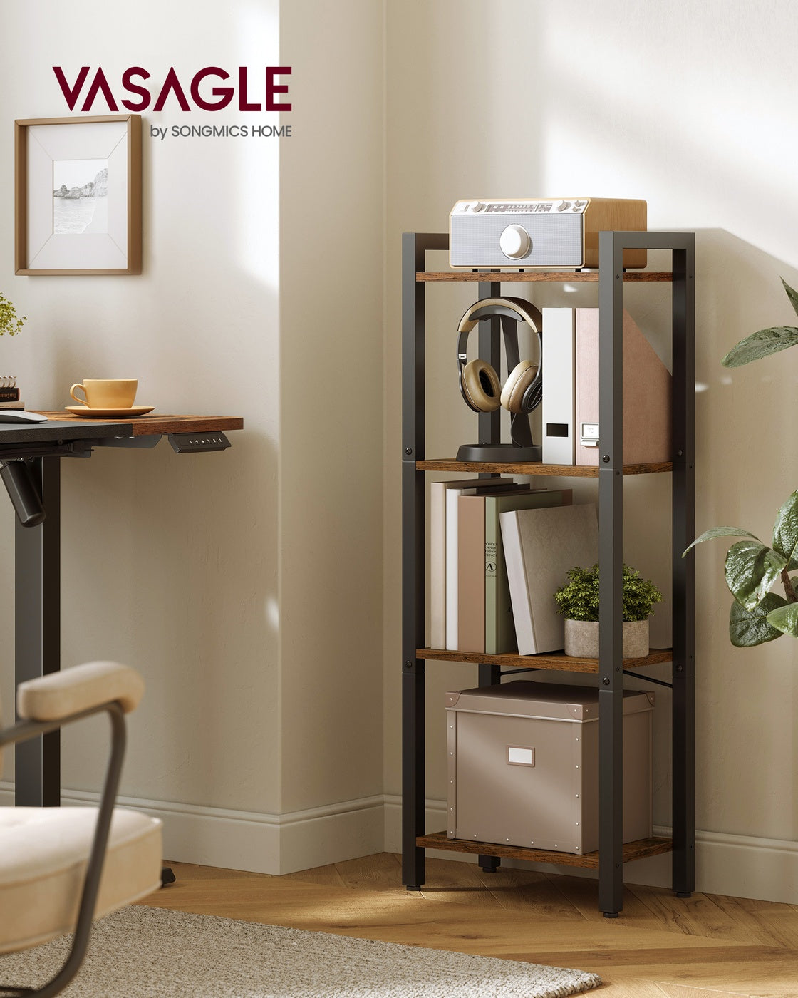 4-Tier Tall Bookshelf with Steel Frame