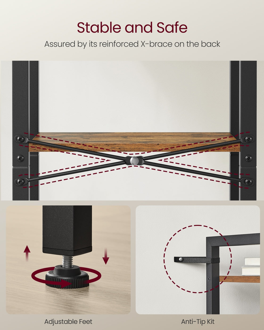 4-Tier Tall Bookshelf with Steel Frame