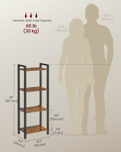 4-Tier Tall Bookshelf with Steel Frame