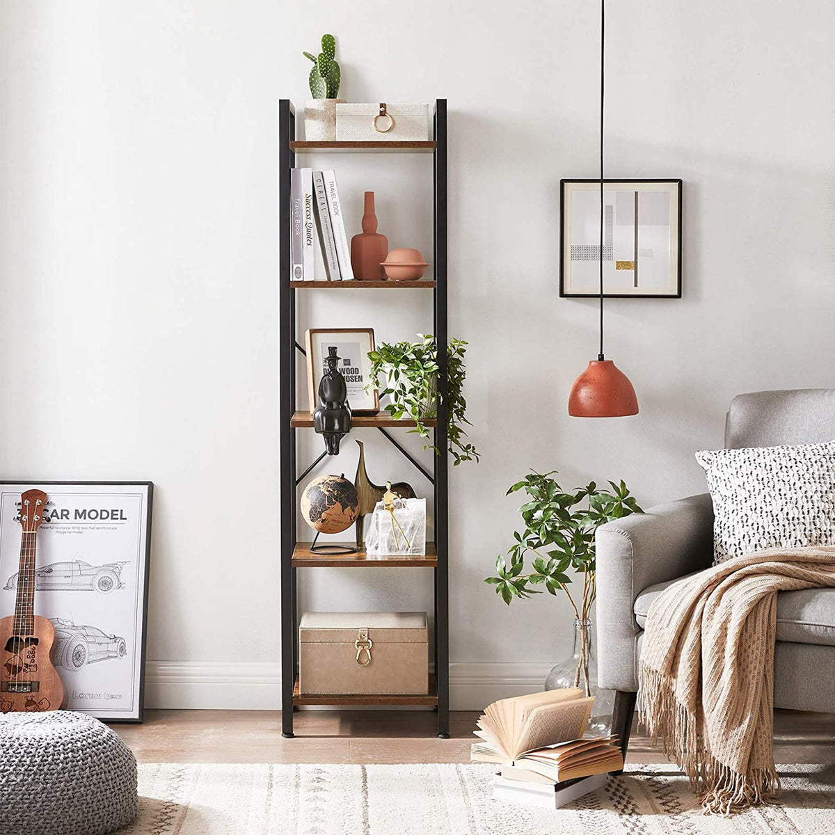 5-Tier Bookshelf, Bookcase, Storage Shelving Unit with 5 Shelves, for Study, 15.7 x 11.8 x 57.5 Inches, Industrial, Rustic Brown