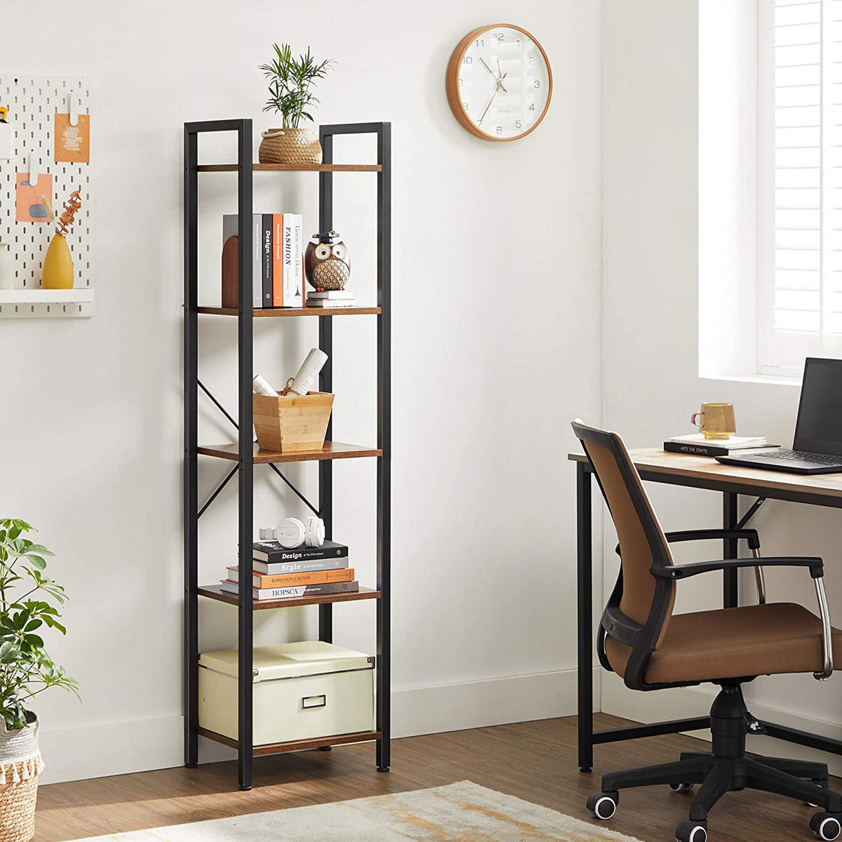 5-Tier Bookshelf, Bookcase, Storage Shelving Unit with 5 Shelves, for Study, 15.7 x 11.8 x 57.5 Inches, Industrial, Rustic Brown