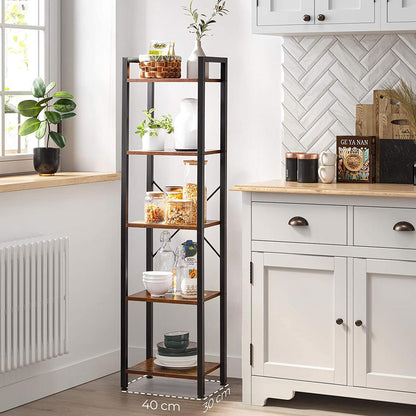 5-Tier Bookshelf, Bookcase, Storage Shelving Unit with 5 Shelves, for Study, 15.7 x 11.8 x 57.5 Inches, Industrial, Rustic Brown