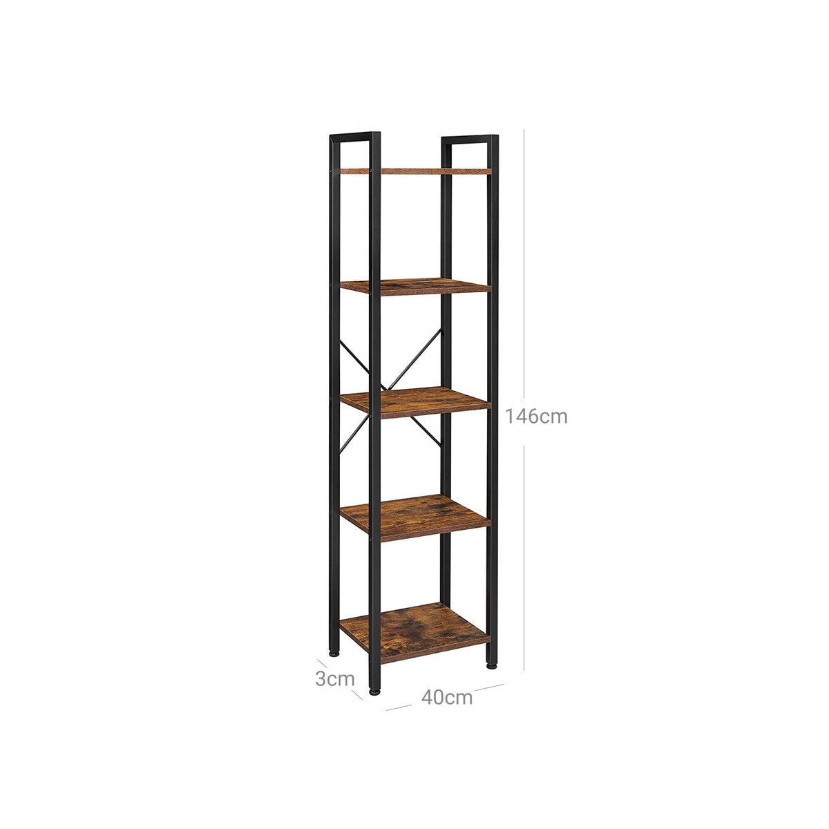 5-Tier Bookshelf, Bookcase, Storage Shelving Unit with 5 Shelves, for Study, 15.7 x 11.8 x 57.5 Inches, Industrial, Rustic Brown
