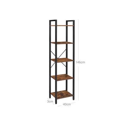 5-Tier Bookshelf, Bookcase, Storage Shelving Unit with 5 Shelves, for Study, 15.7 x 11.8 x 57.5 Inches, Industrial, Rustic Brown