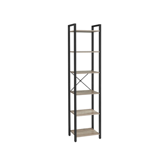 6-Tier TNarrow Bookcase with Steel Frame