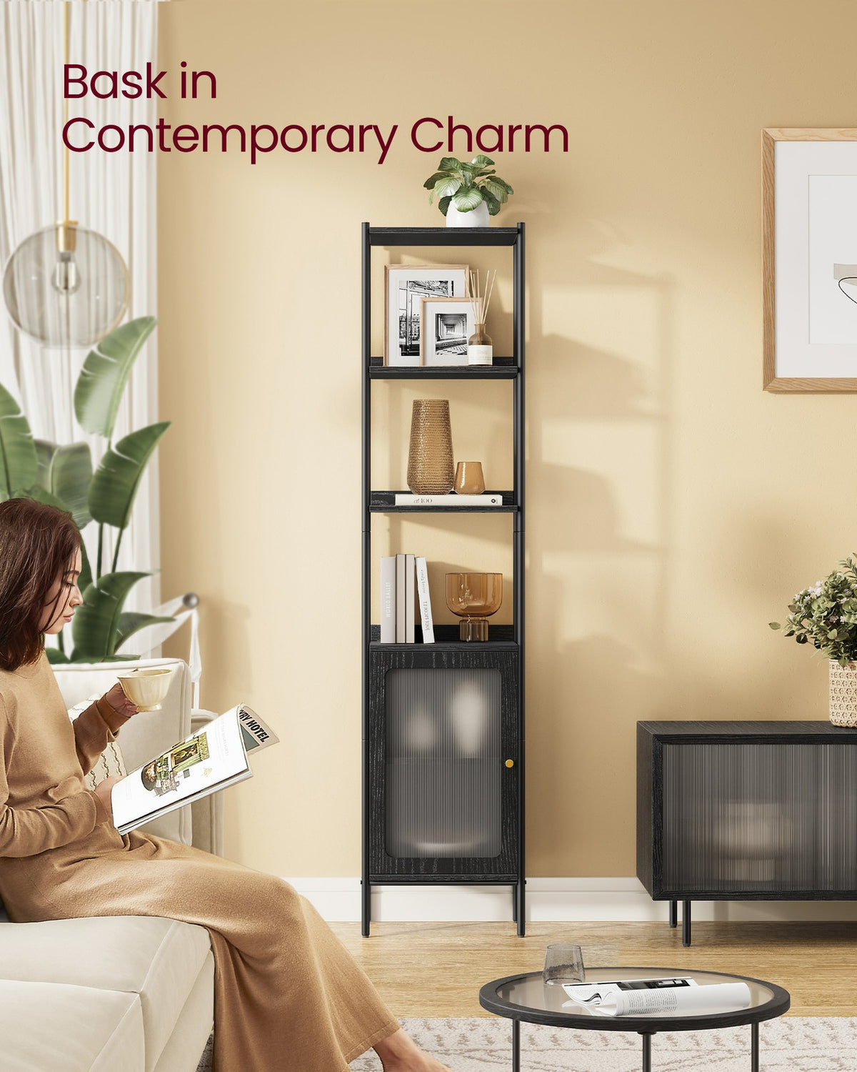 6-Tier Slim Bookshelf with PC Door