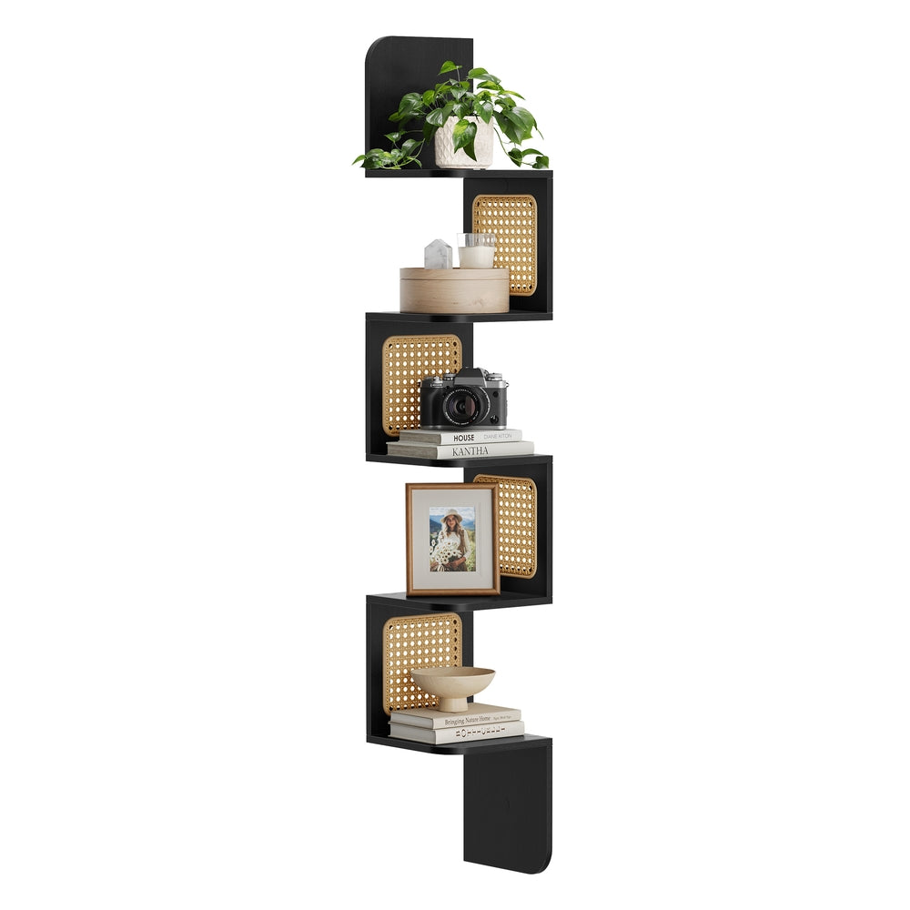 5-Tier Corner Shelf with Rattan-Style Sides