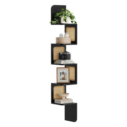 5-Tier Corner Shelf with Rattan-Style Sides