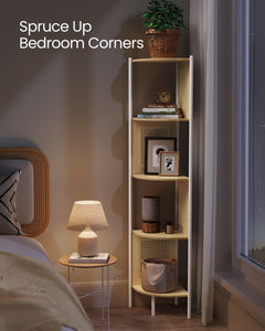 5-Tier BOHO Corner Bookshelf with Polyrattan Sides