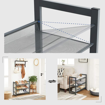 6-Tier Shoe Rack Storage, 3-Tier Shoe Racks for Closet, Set of 2, Metal Mesh, Flat or Angled Stackable Shoe Shelf Stand
