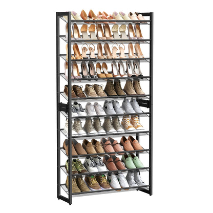 Shoe Rack, 8-Tier Shoe Organizer, Metal Shoe Storage for Garage, Entryway, Set of 2 4-Tier Stackable Shoe Shelf, with Adjustable Flat or Angled Shelves, Holds 32-40 Pairs, Black