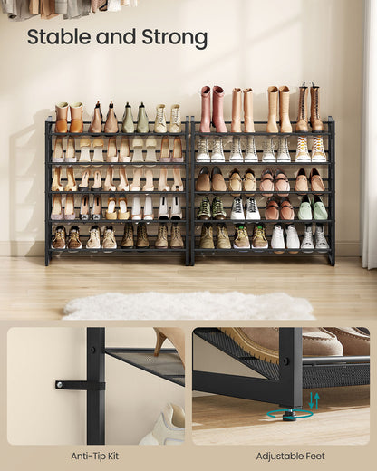 Shoe Rack, 8-Tier Shoe Organizer, Metal Shoe Storage for Garage, Entryway, Set of 2 4-Tier Stackable Shoe Shelf, with Adjustable Flat or Angled Shelves, Holds 32-40 Pairs, Black