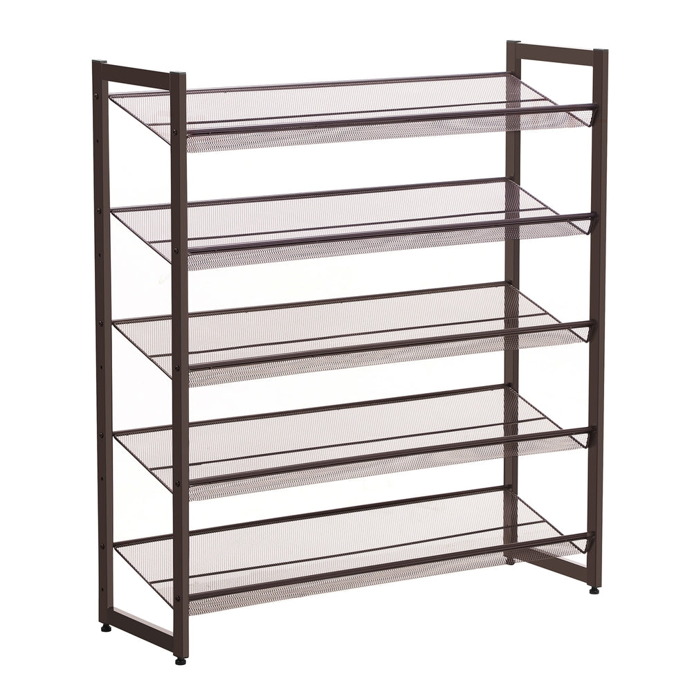 Shoe Rack, 5-Tier Stackable Shoe Storage Shelf, Metal Mesh