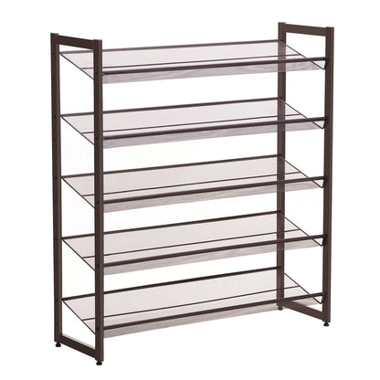 Shoe Rack, 5-Tier Stackable Shoe Storage Shelf, Metal Mesh