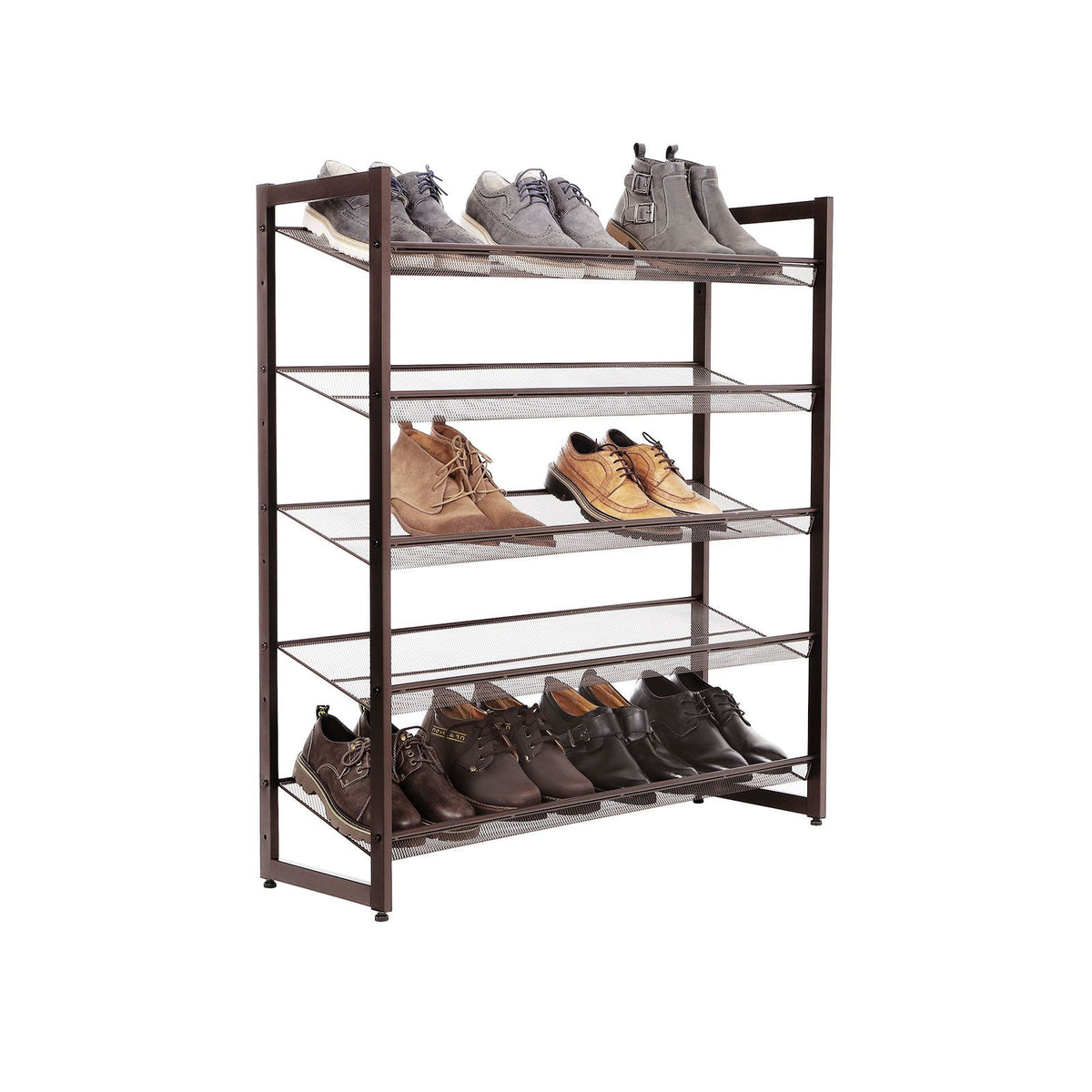 Shoe Rack, 5-Tier Stackable Shoe Storage Shelf, Metal Mesh