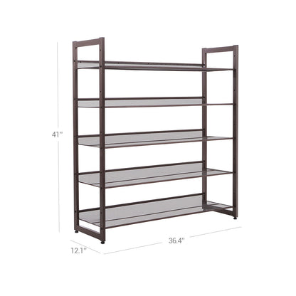 Shoe Rack, 5-Tier Stackable Shoe Storage Shelf, Metal Mesh