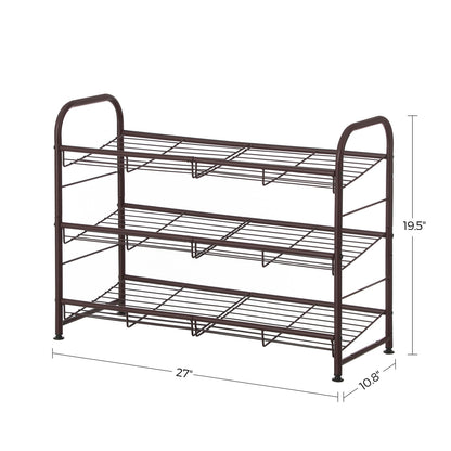 Shoe Rack, 3 Tier Shoe Organizer for Closet, Holds up to 12 Pairs of Shoes, Shoe Rack for Front Door Entrance