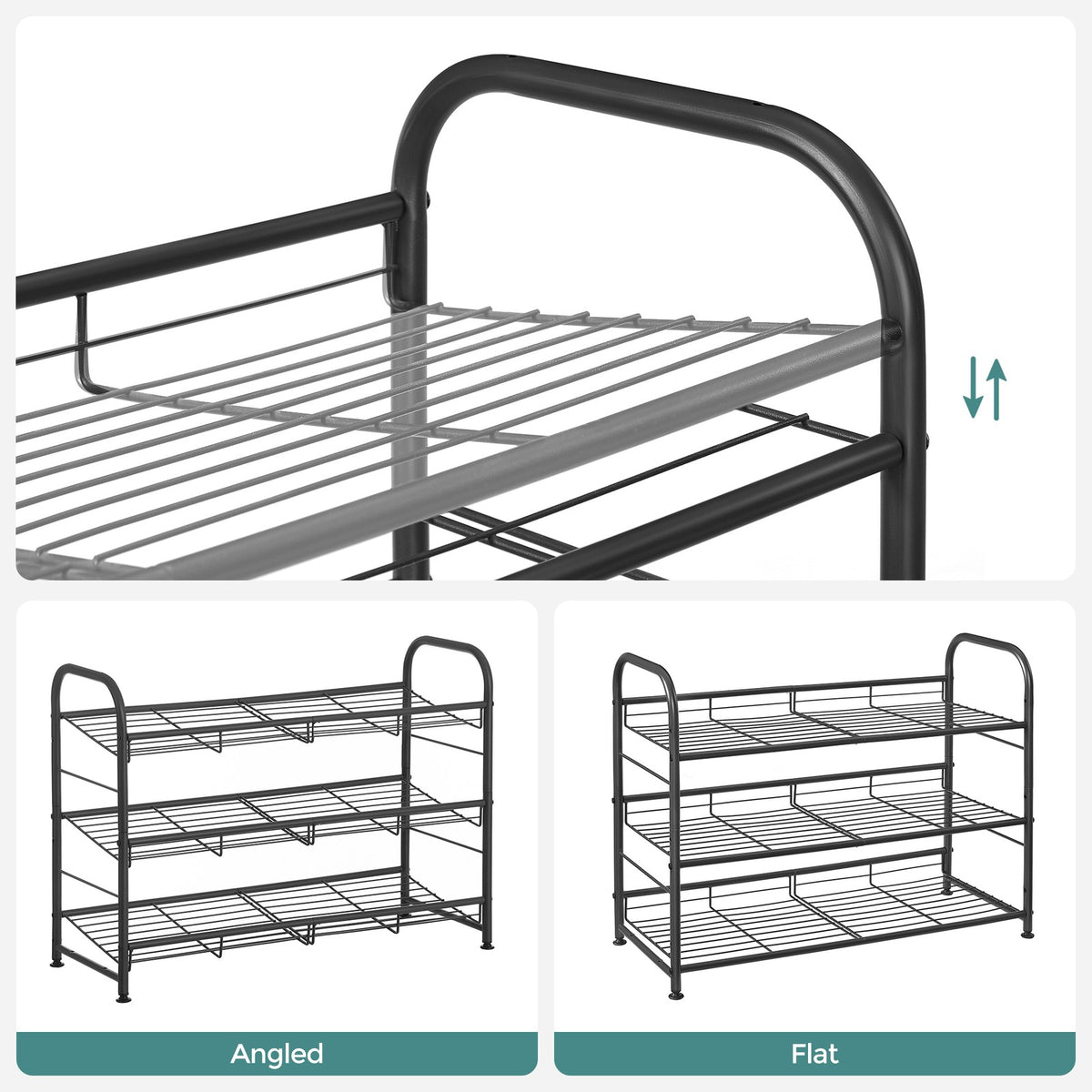 Shoe Rack, 3 Tier Shoe Organizer for Closet, Holds up to 12 Pairs of Shoes, Shoe Rack for Front Door Entrance