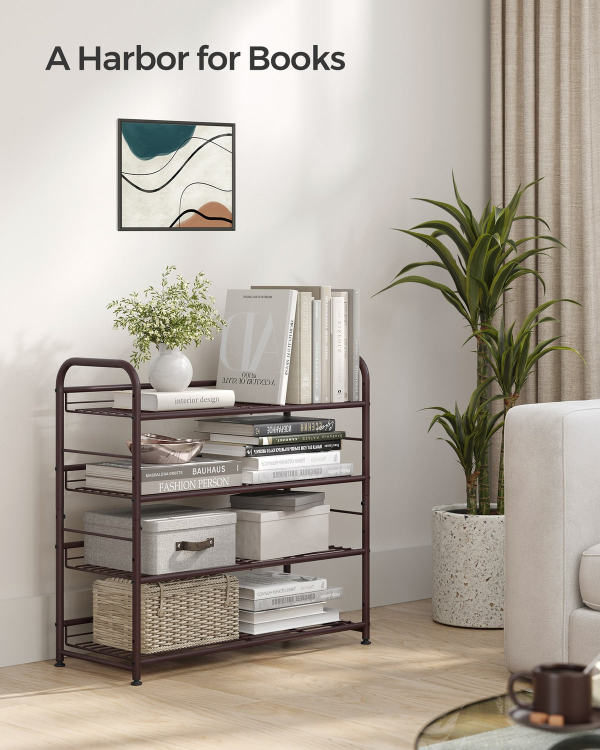 Stackable Shoe Rack, 4-Tier Shoe Rack Storage Organizer, Hold up to 16 Pairs, Steel, 27 x 10.8 x 25.6 Inches