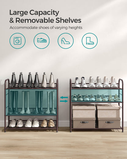 Stackable Shoe Rack, 4-Tier Shoe Rack Storage Organizer, Hold up to 16 Pairs, Steel, 27 x 10.8 x 25.6 Inches