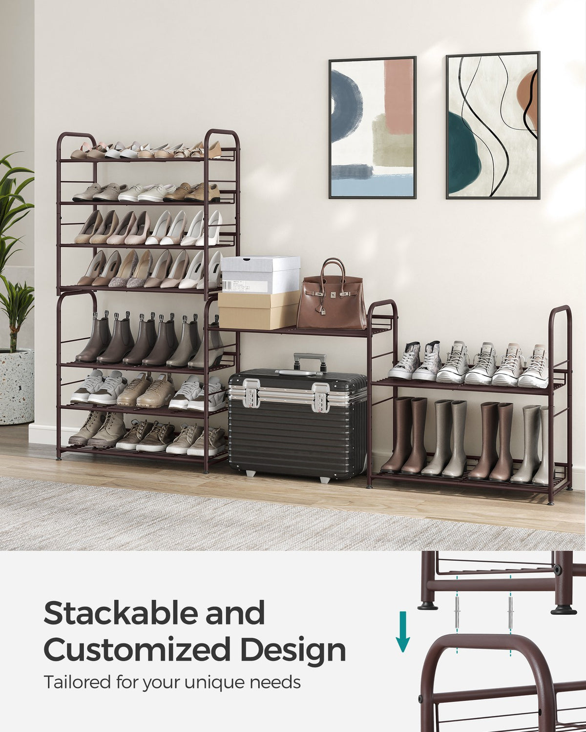 Stackable Shoe Rack, 4-Tier Shoe Rack Storage Organizer, Hold up to 16 Pairs, Steel, 27 x 10.8 x 25.6 Inches