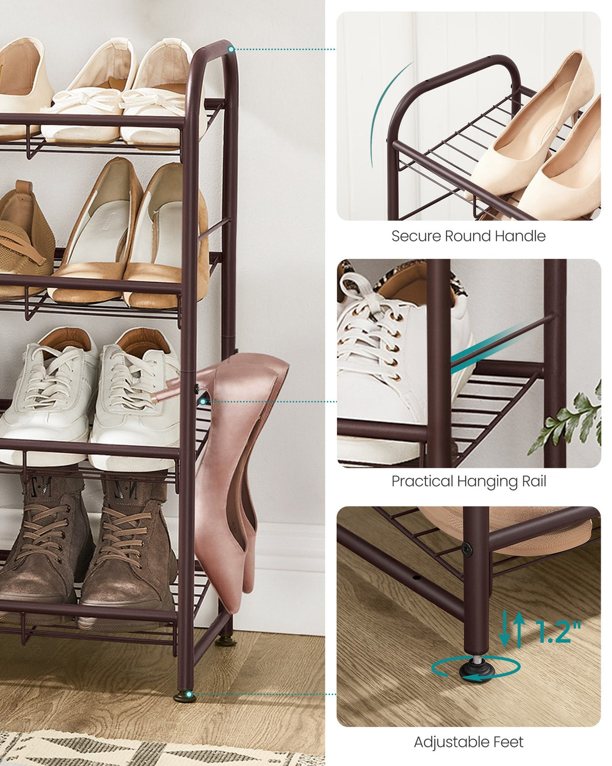 Stackable Shoe Rack, 4-Tier Shoe Rack Storage Organizer, Hold up to 16 Pairs, Steel, 27 x 10.8 x 25.6 Inches