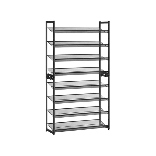 Shoe Rack, 8-Tier Shoe Organizer, Metal Shoe Storage for Garage, Entryway, Set of 2 4-Tier Stackable Shoe Shelf, with Adjustable Flat or Angled Shelves, Holds 32-40 Pairs, Black