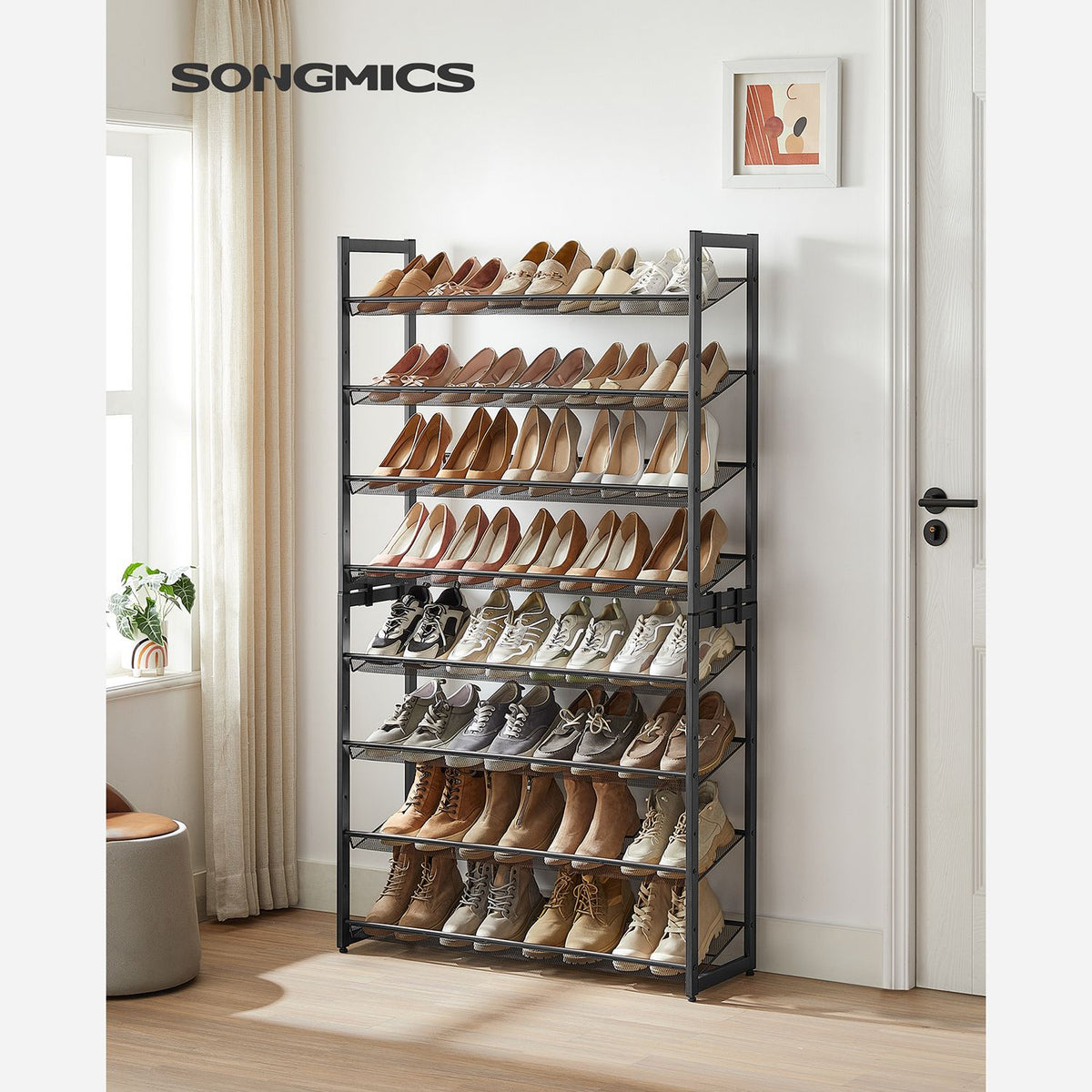 Shoe Rack, 8-Tier Shoe Organizer, Metal Shoe Storage for Garage, Entryway, Set of 2 4-Tier Stackable Shoe Shelf, with Adjustable Flat or Angled Shelves, Holds 32-40 Pairs, Black