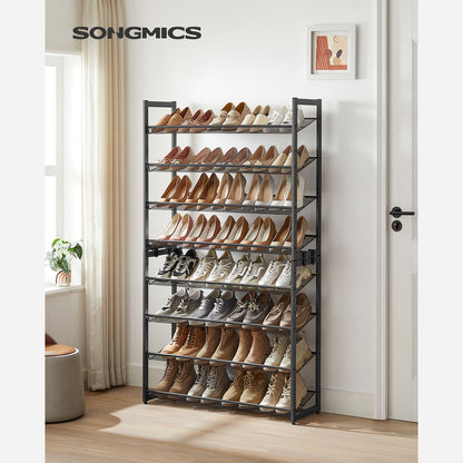 Shoe Rack, 8-Tier Shoe Organizer, Metal Shoe Storage for Garage, Entryway, Set of 2 4-Tier Stackable Shoe Shelf, with Adjustable Flat or Angled Shelves, Holds 32-40 Pairs, Black