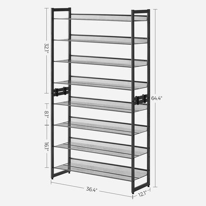 Shoe Rack, 8-Tier Shoe Organizer, Metal Shoe Storage for Garage, Entryway, Set of 2 4-Tier Stackable Shoe Shelf, with Adjustable Flat or Angled Shelves, Holds 32-40 Pairs, Black
