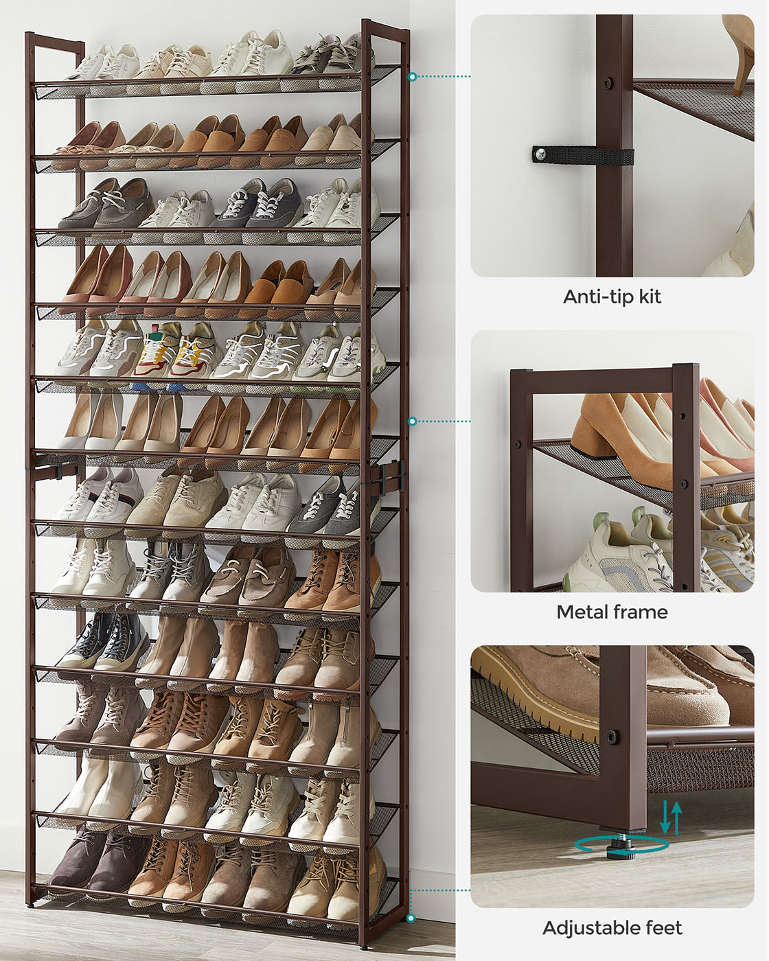 Adjustable 12-Tier Shoe Rack